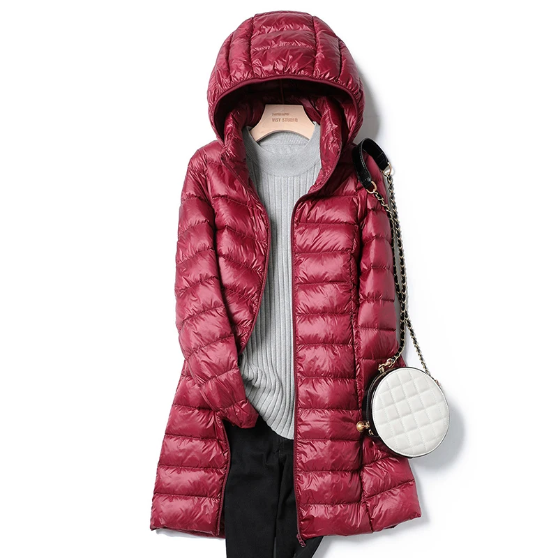 Women Winter Down Jacket 6 Colors Plus Size 5XL 6XL 7XL Women Long Slim Fit Hooded Warm Ultra Lightweight Packable Puffer Jacket