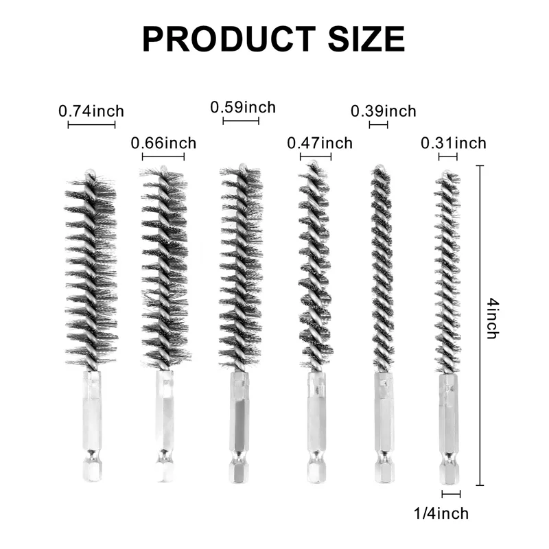 6 Pieces of Drilling Brushes, Twisted Wire Stainless Steel Cleaning Brushes of Different Sizes,for Electric Drill Impact