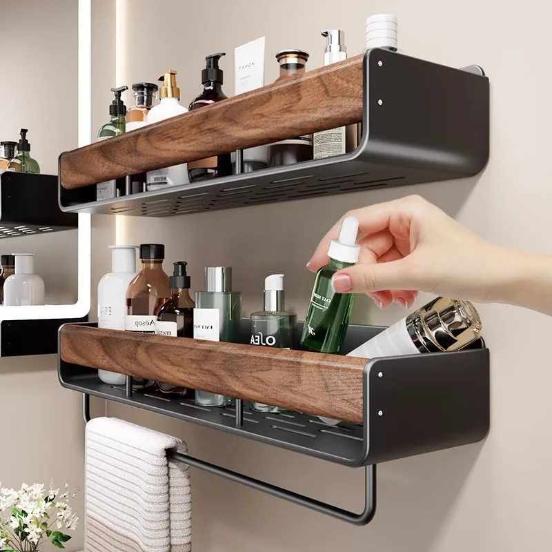 

Luxurious walnut bathroom storage rack, wall-mounted toilet, washstand, towel rack, cosmetic organizer.Kitchen spice rack