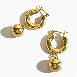 Peri'sbox Fashion Chic Gold Silver Plated Ball Dangle Thick Hoop Earrings for Women Chunky Minimal Ball Pendant Huggie Earrings