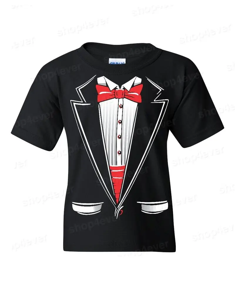 Classic Tuxedo Costume Youth's T-Shirt Funny Wedding Prom Suit Red Bowtie TeesGraphic Y2K Summer Short Sleeve oversized