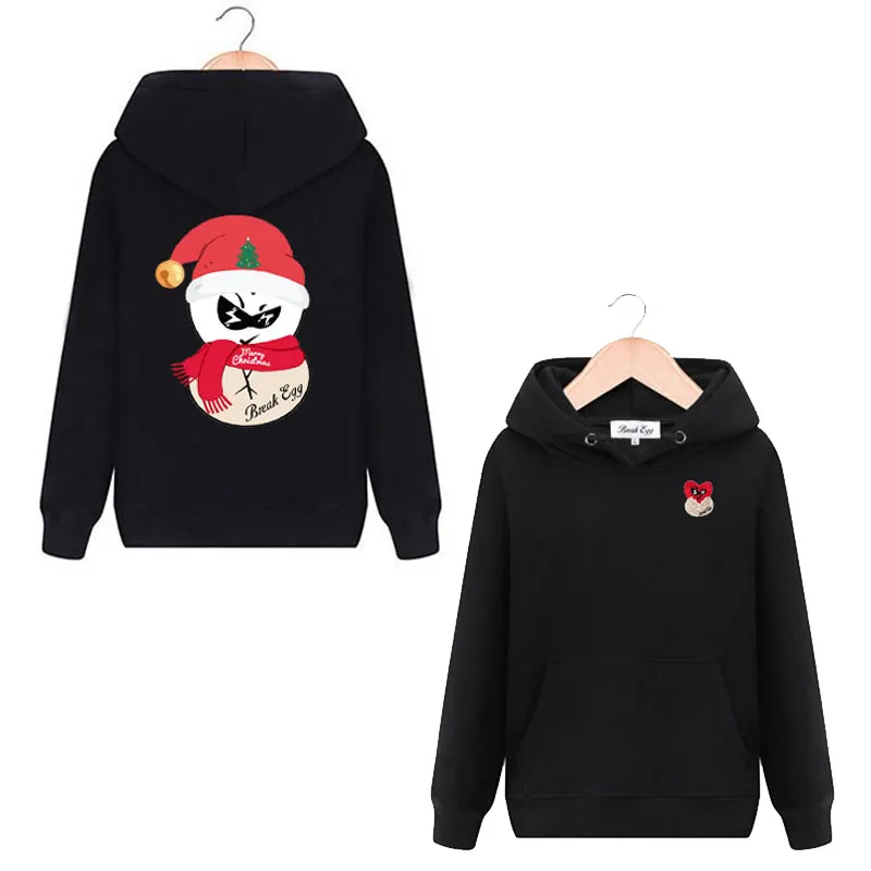 

Break Egg Men Women Hoodie Heart Eggshell Embroidery Back Christmas Printing Pullover Pocket Fleece Loose Casual Autumn Sweater