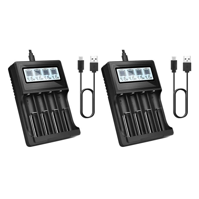 

2X 18650 Battery Charger LCD Display Speed Charger With 4 Bay Discharge Function For Rechargeable 3.7V Li-Ion Batteries