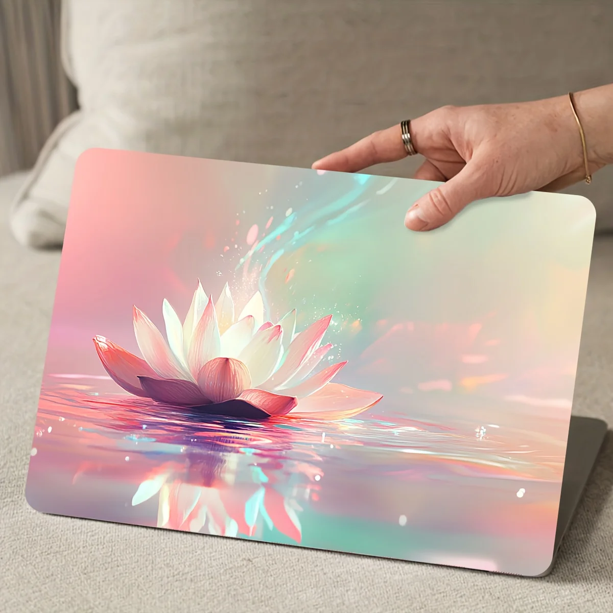 Vinyl Laptop Case Lotus Rainbow Sticker, 2 Pieces/Set, Scratch Resistant DIY Art Case for Laptops - Easy to Paste