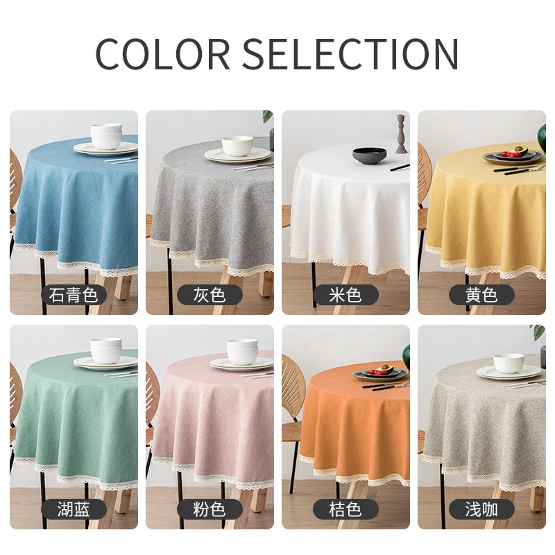 

Waterproof Spill-Proof Round Table Cloth Blue Solid Color Soft Wrinkle Free Table Cover for Kitchen Party Wedding Decoration