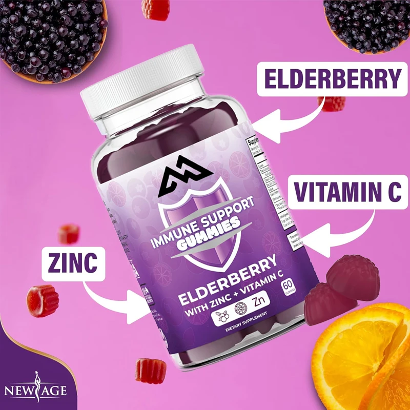 

Immune system support -60 pieces of black elderberry vegetarian gummies containing vitamin C and zinc