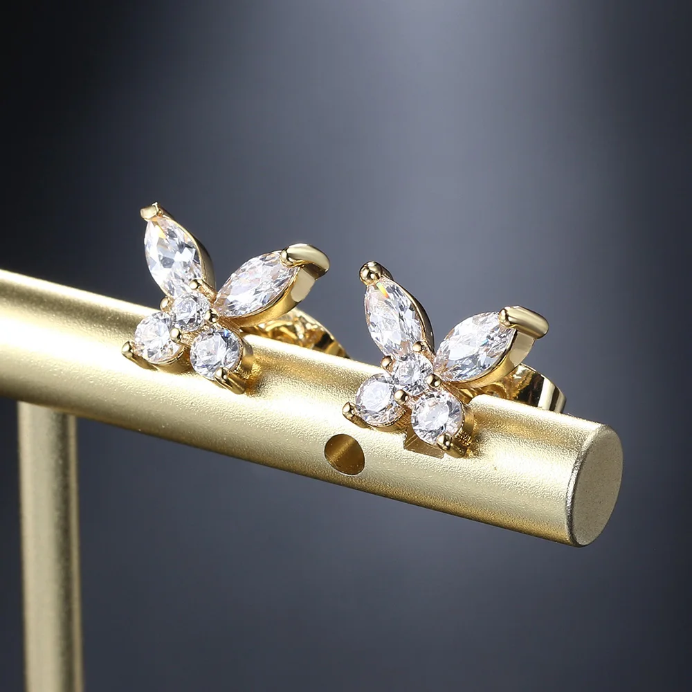 أقراط أذن على شكل فراشة ذهبية اللون للسيدات كورية أنيقة مكعبة الزركونيوم اكسسوار أذن للبنات هدايا مجوهرات E404 #1