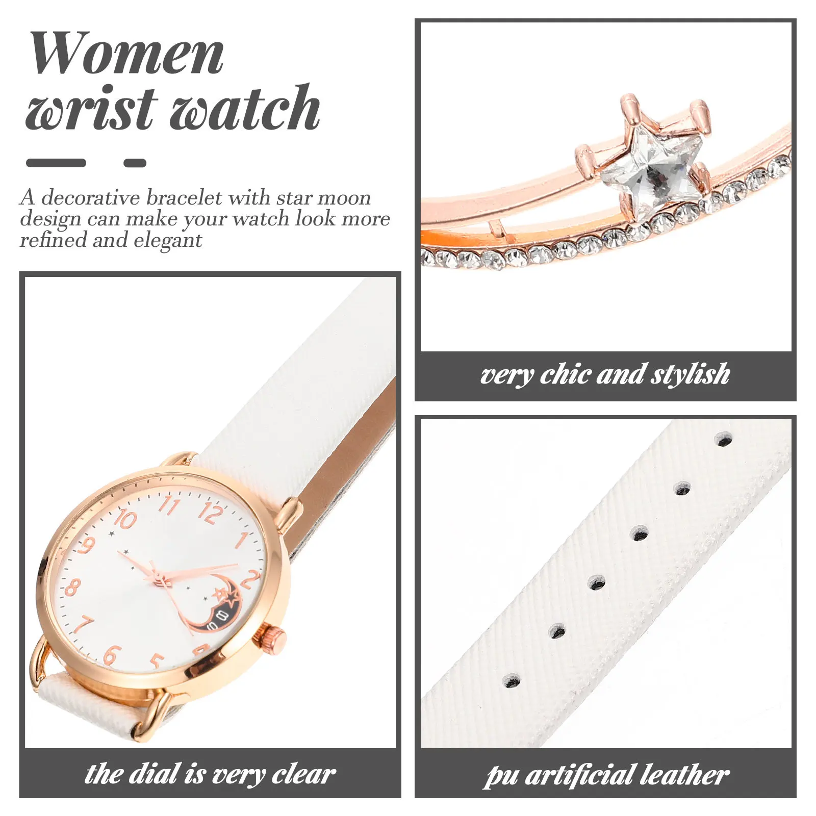 1Set Women Watch Star Moon Pattern Exquisite Bracelet Casual Leisure Wear Festival Gifts Stylish Decoration Women Watch