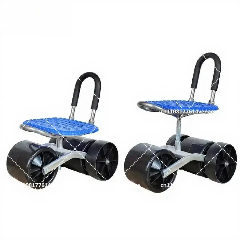 Garden Work Stool Rolling Cart with Wheels, Mobile Tool Seat for Greenhouse Farmland Vegetable Planting, Adjustable Lift Trolley