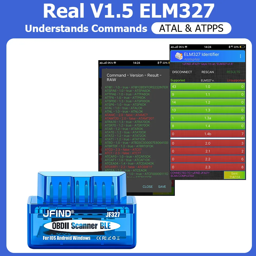 JFIND JF327 BLE ELM327 OBD 2 OBD2 Car Diagnostic Tools PIC18F25K80 Bluetooth 5.1 for Android/IOS Car Scanner PK Vgate KONNWEI