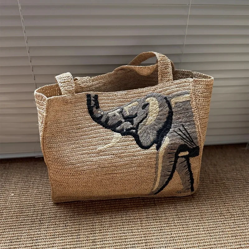 Casual Woven Messenger embroidery Shoulder Bag Summer Beach Handbag Lafite Women Large Capacity Straw Weave Leisure Travel Bag