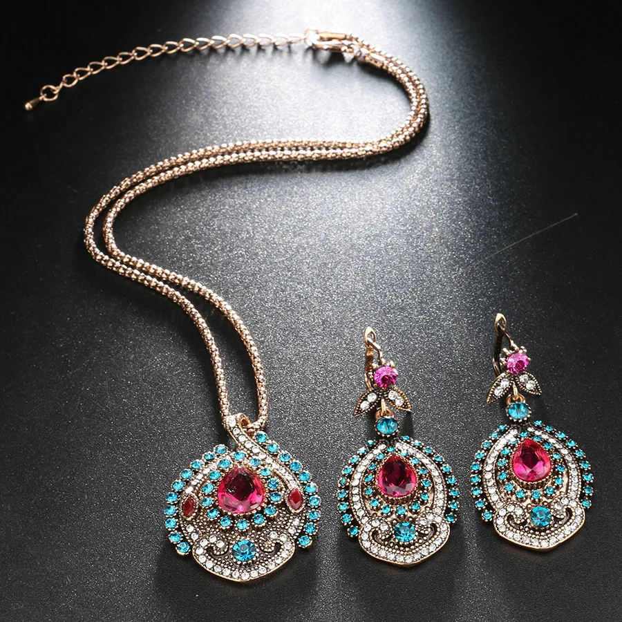 Wish Vintage Bohemian Bride Crystal Wedding Jewelry Yiwu Source Factory Amazon Boutique 2-piece Set
