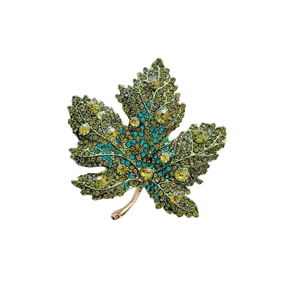 بروش أوراق القيقب من حجر الراين الراقية للنساء، إكسسوار أنيق من خليط معدني أنيق للمناسبات الرسمية والارتداء اليومي #4