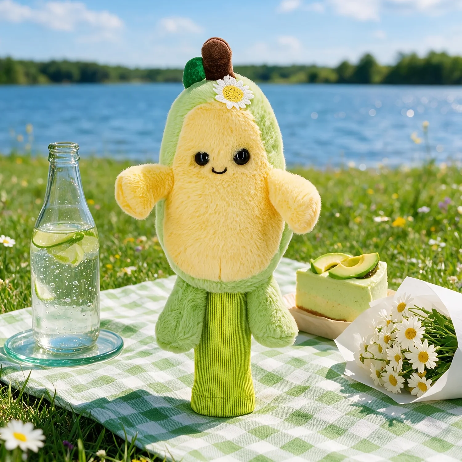 1pc Fairway Size Plush Avocado Golf Club Head Cover, Cute Cartoon Avocado Shape with Daisy Decoration,Ideal Gift