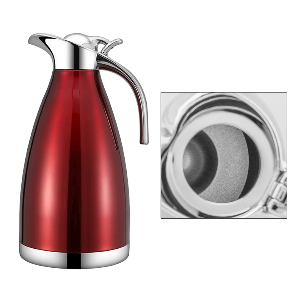 

Stainless Steel Insulated Bottle Wine Red 2.0L Double-Layer Vacuum Pot Large Capacity Thermal Bottle for Home Office Travel Use