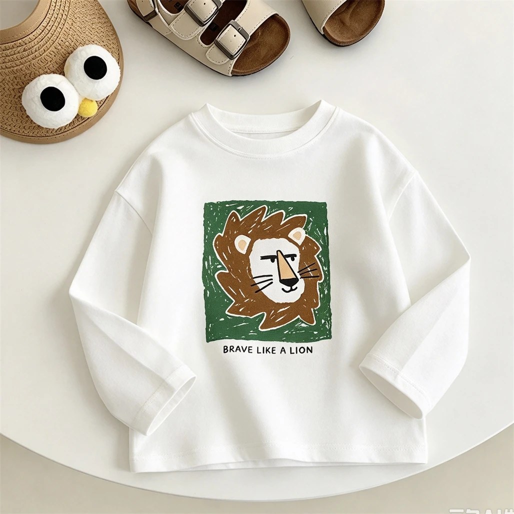 Children's Fashion Tees Long-sleeved Pullovers Spring Summer Clothes Cartoon Printed TShirt Kids Simple All-match Base Shirt