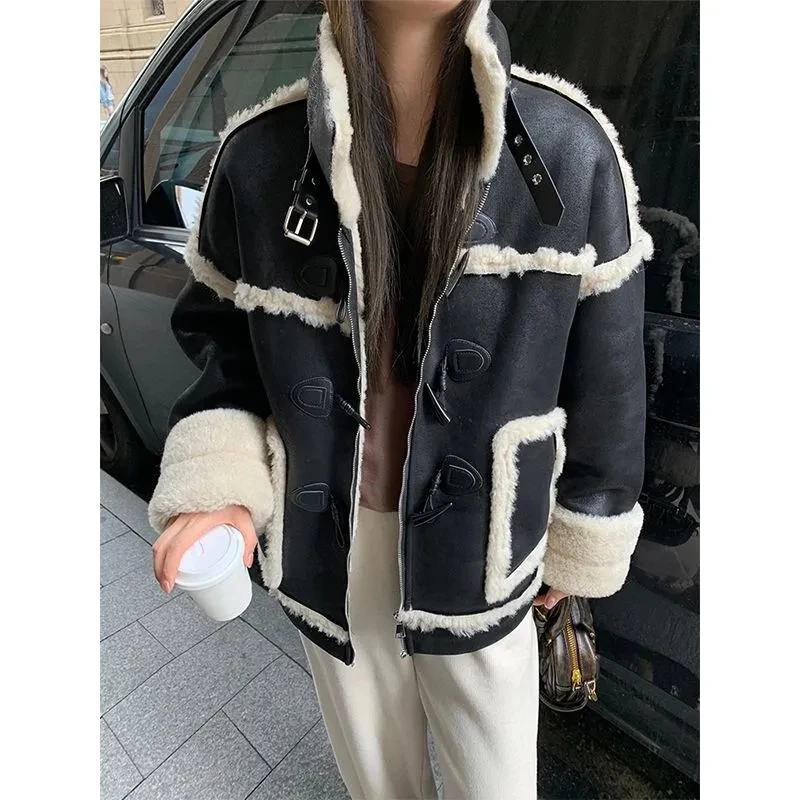 2024 autunno inverno giacche in pelle scamosciata calda donna pelliccia integrata cappotto imbottito in cotone grezzo Outwear giacca Parka con