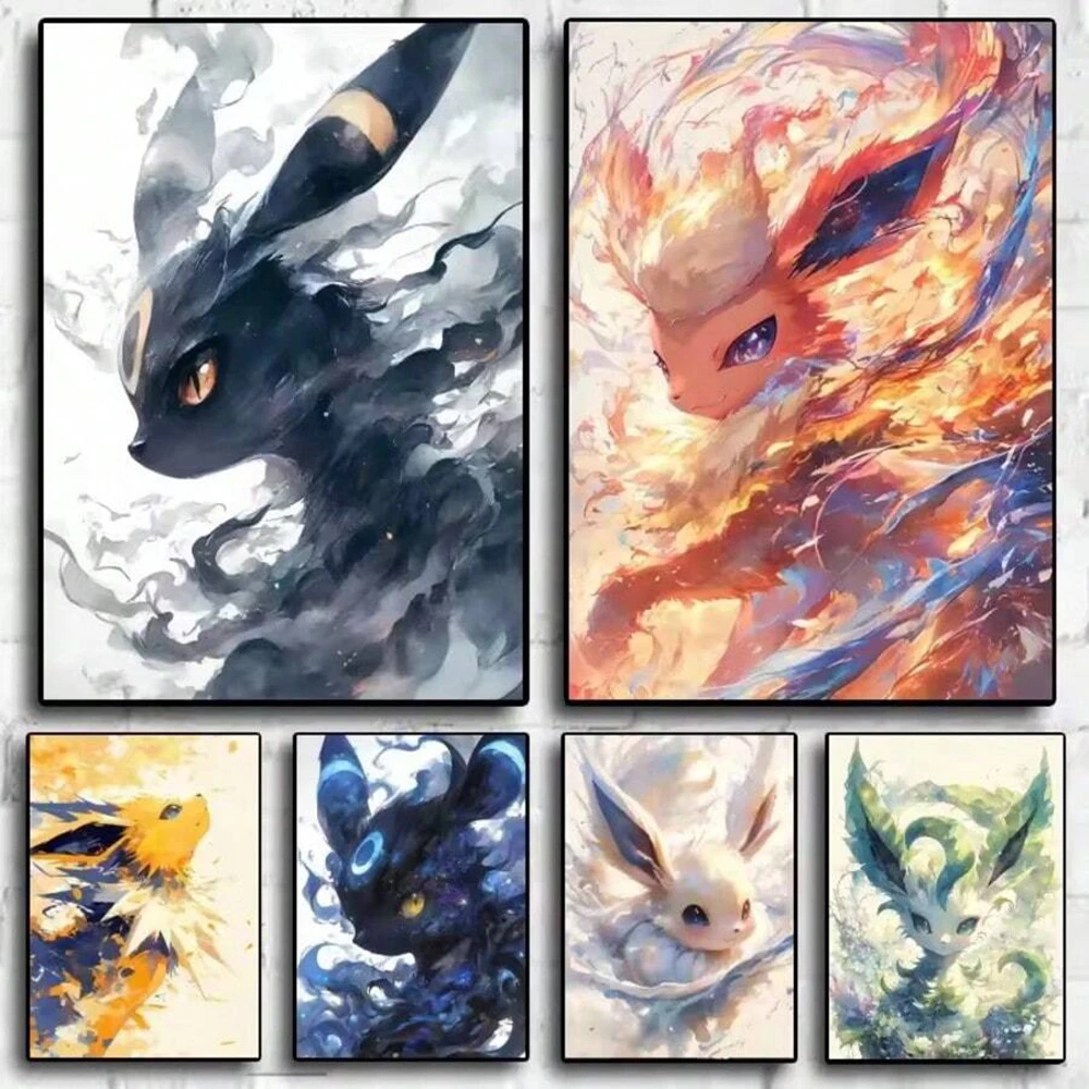 Modern Anime Pokemon Poster Canvas Painting Eevee Vaporeon Flareon Jolteon and HD Print Wall Art Picture Home Decor Kids Gift