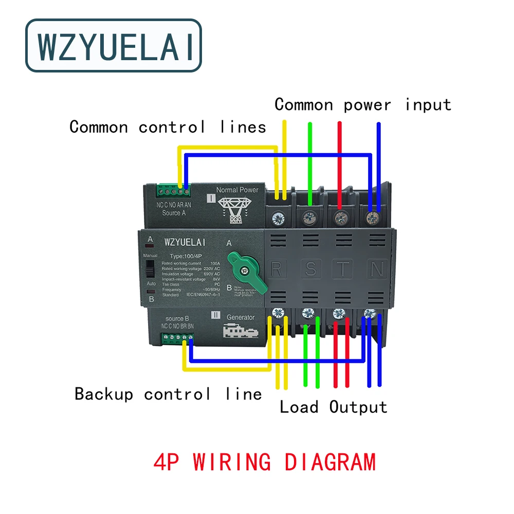 2/3/4P 32A/ 63A/ 100A 220V ATS Automatic Transfer Switch Electrical Selector Switches Dual Power Switch PV Solar Energy Din Rail