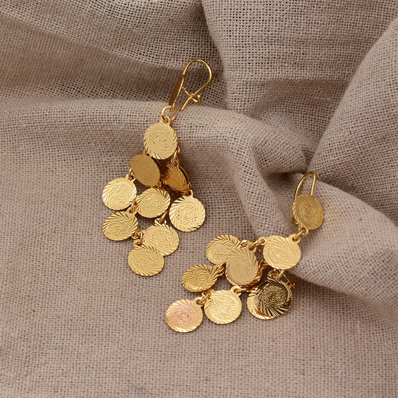 Coin Gold Color Earring For Women Men Arab Charm Pendant Earrings Banquet Jewelry Gift Coin Earrings for Wealth Transportation