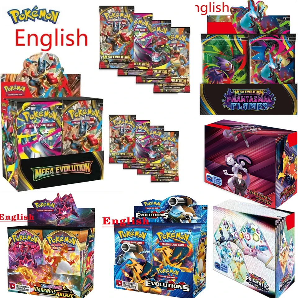 

STOCK360 шт./компл. карта с покемонами MEGA EVOLUTION с предварительной группой СКАРТАН и СКОЛЬ 151, без болта, белая расклешенная призматическая английская бустерная битва