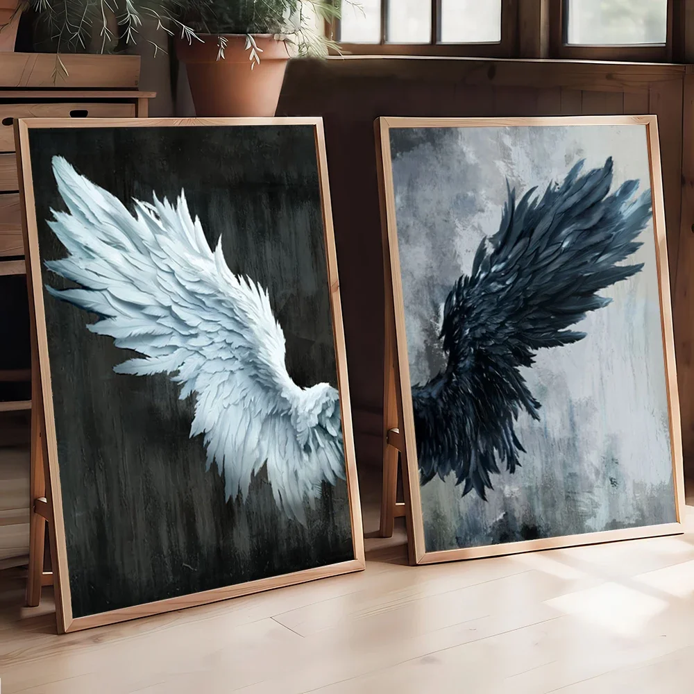 2PCS/Sets Black White Angel Wings Posters Canvas Painting Prints Abstract Vintage Wall Art for Living Room Home Decor Unframed