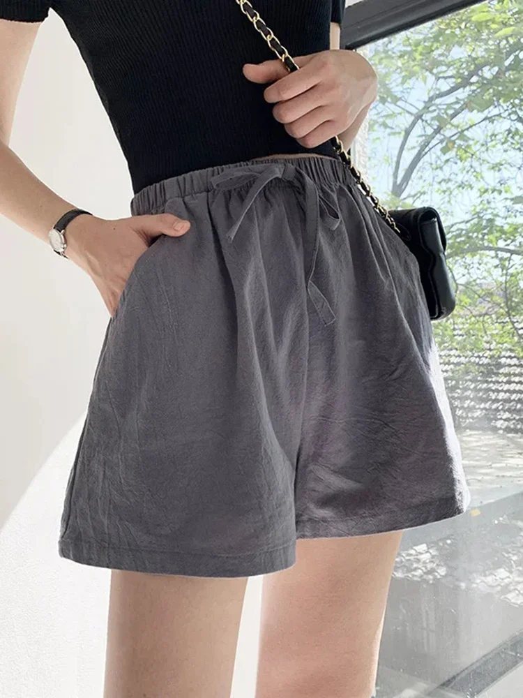 

Korean Solid Color Versatile Women Wide Leg Casual Outerwear Summer Shorts New High Waisted Women's Elastic Waist Sports Shorts