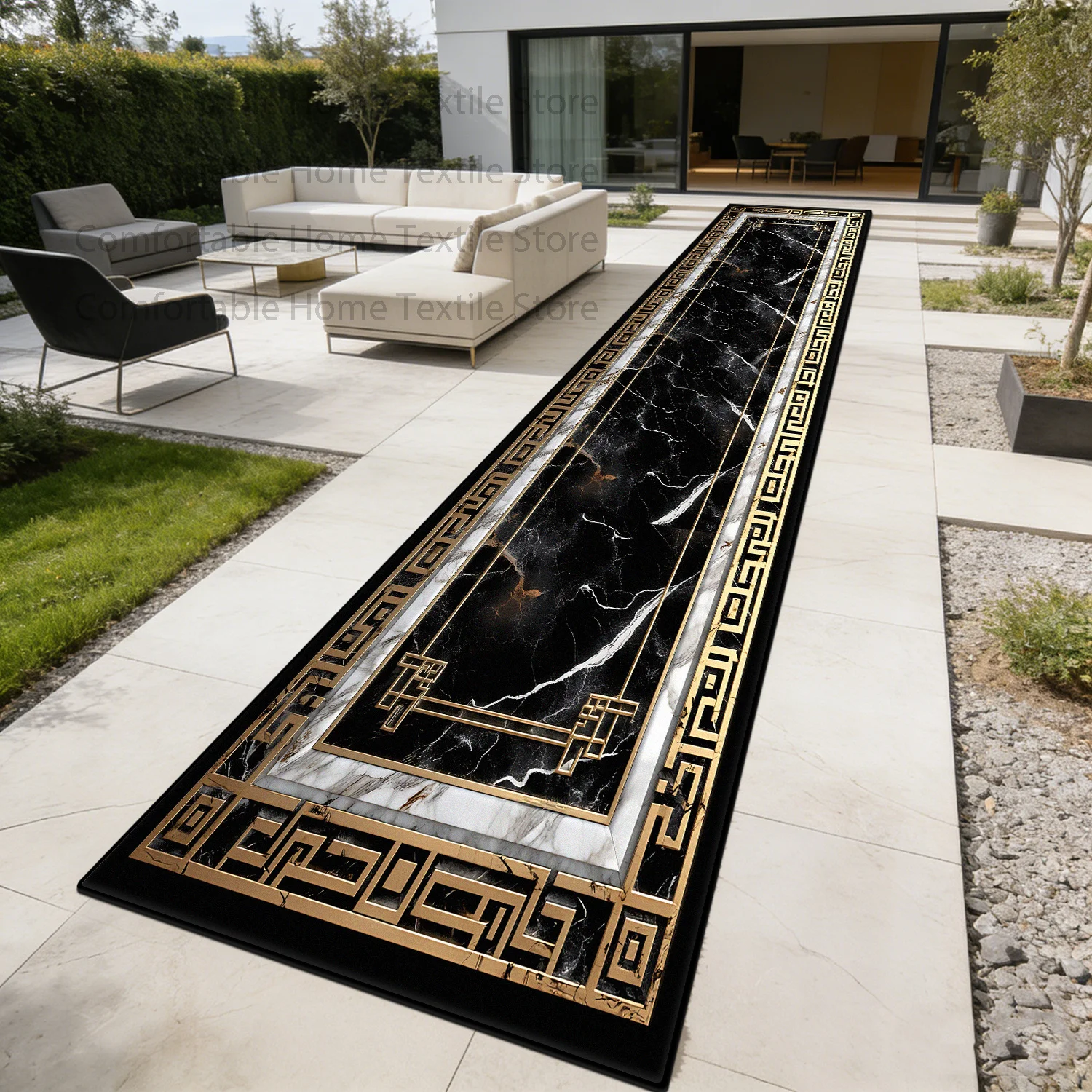 European Light Luxury Golden Pattern Corridor Rug Home Decoration Foldable Antiskid Carpet Easy Clean Lint-free Long Runner Mats
