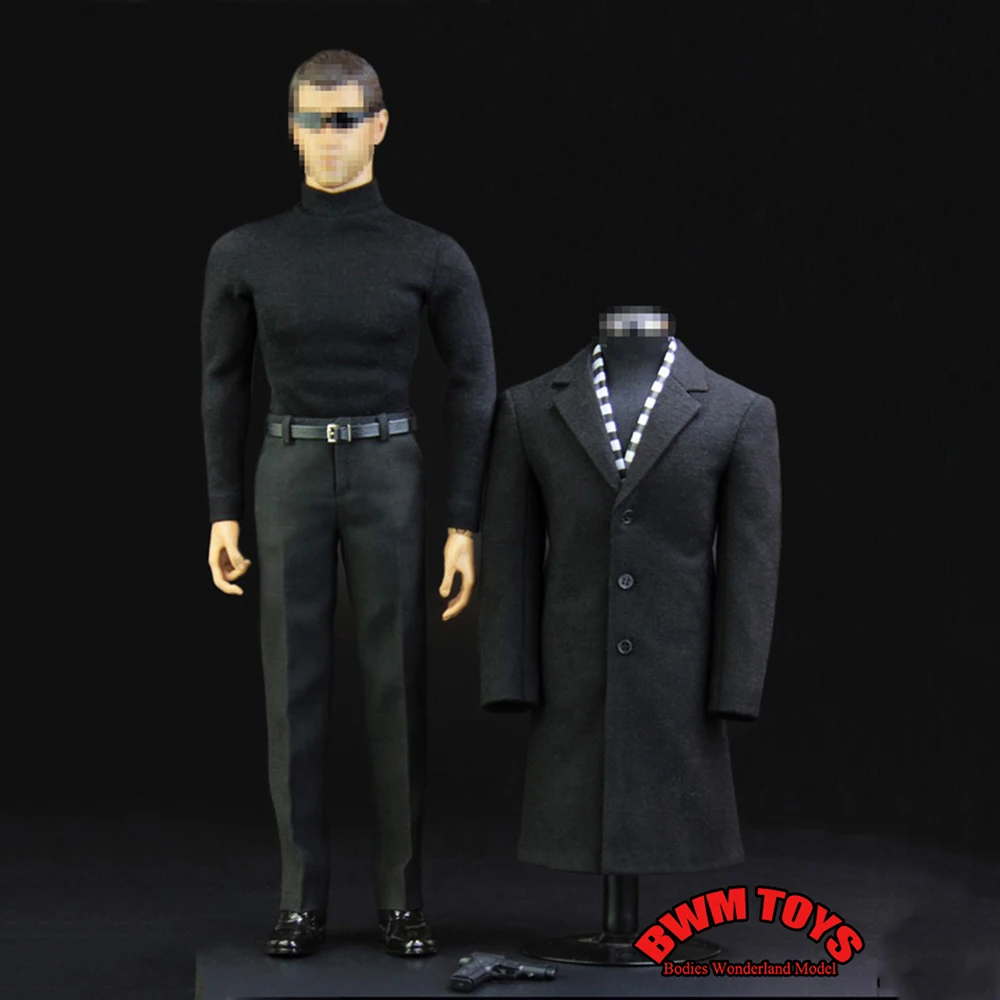 

Toy Center CEN-M03 1/6 Scale Classic Agent Black Overcoat Suit Costume Set with Pistol Accessory for 12 inch Male Action Figure