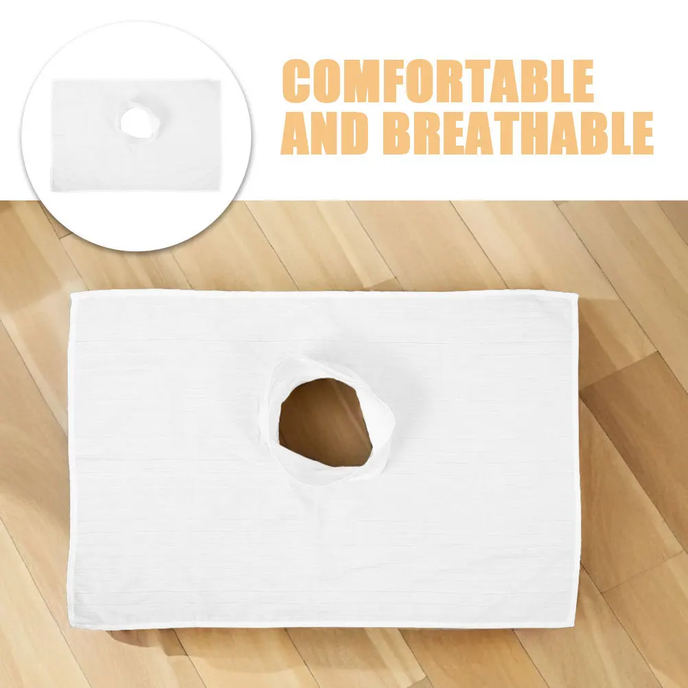 قطعتان من غطاء فتحة مسند الوجه لسرير التدليك، ملاءة قطنية ناعمة قابلة للتنفس، قابلة لإعادة الاستخدام، غطاء طاولة تدليك الوجه سهل التنظيف #3