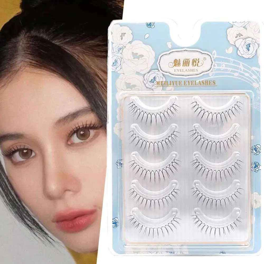 5/10Pairs Korean U-shaped False Eyelashes Natural Wispy Reusable Lash Extension Transparent Stems Eye Comic Eyelashes Makeup