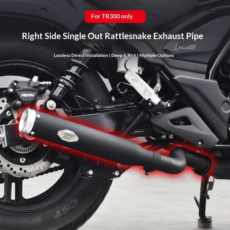 【Premium】For Haojue TR300 modified with right-side single-eight-hole exhaust pipe, retro-style tail section, and deep, rich soun