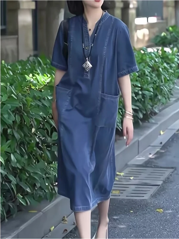 Corte holgado de longitud media V-Ne ort Sve Denim Dr mujer de talla grande novedad de verano Sle coreano Sle Casual cintura alta Dr