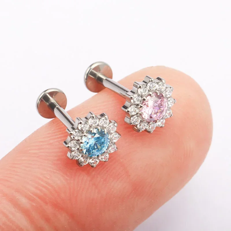16G G23 Titan Labret Piercing CZ Blumen-Design Helix Tragus Knorpel Flacher Rücken Lippen- & Nasenstecker Ohrring - Körperschmuck – Detail 4