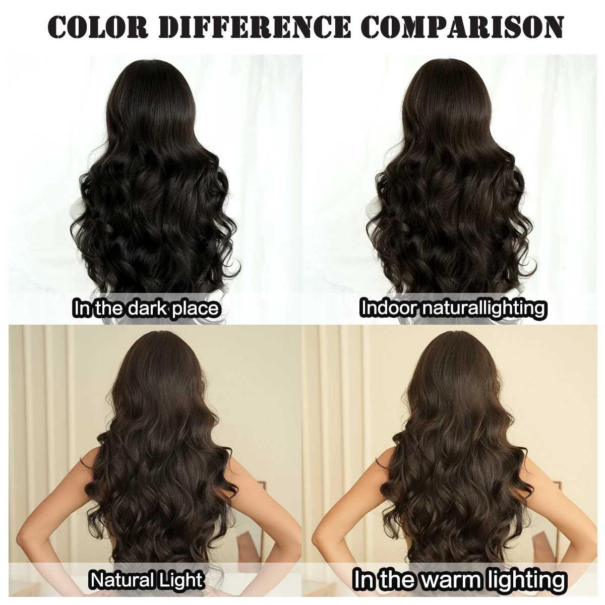 Long Body Wave Dark Brown Wig for Women Synthetic Heat-Resistant Modest Fashion Wear and Go Black Tea Wigs with Neat Bangs - view 6