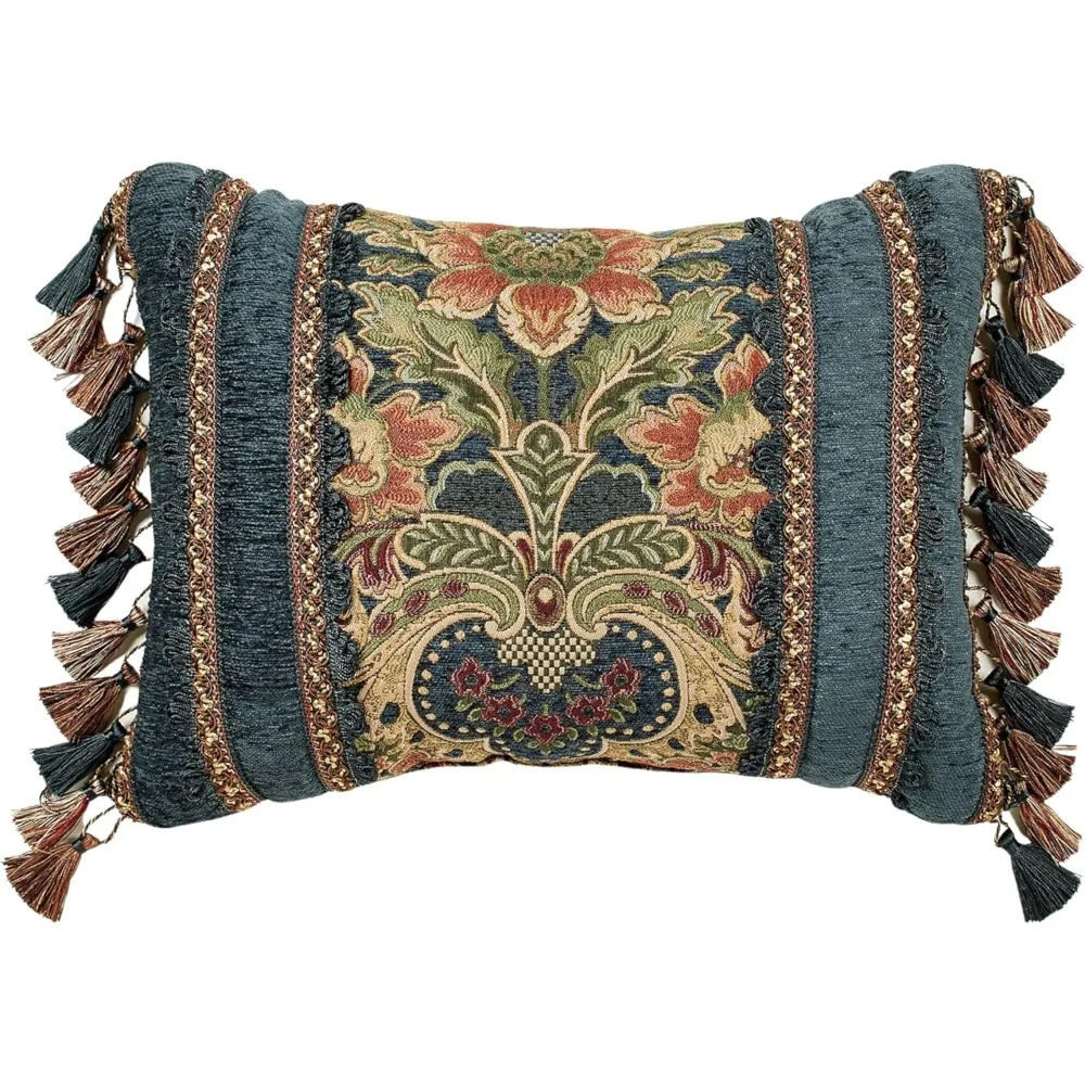 Touch of Class Casanova Fringed Victorian Style Rectangular Pillow with Tassels Dark Teal | Luxury Decorative Pillows