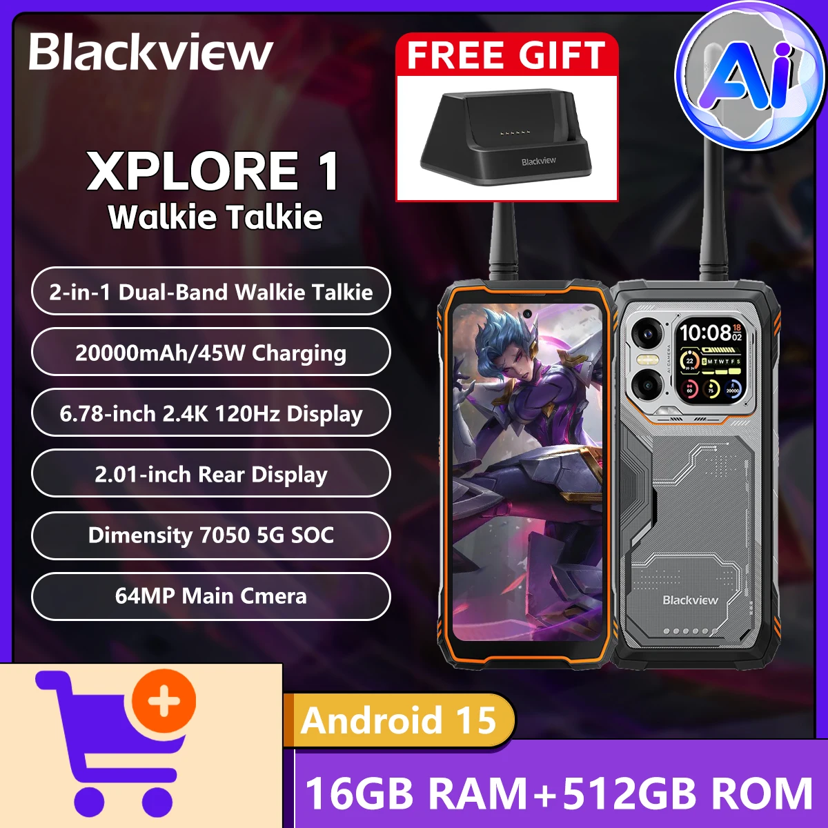 2025 NEW Blackview XPLORE 1 Walkie Talkie 5G AI Rugged Phone Dimensity 7050 5G 6.78-inch 2K 120Hz 20000mAh 55W Charing Android15