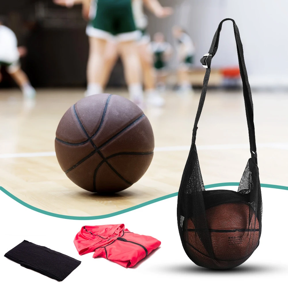1PCS Single Ball Bag with Zipper Pocket Mesh Ball Storage Bag Sport Equipment Drawstring Sling Storage Net Carrying Basketball