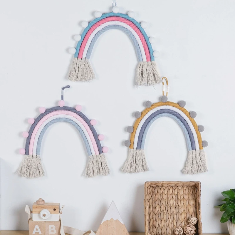 Nordic Woven Tapestry Rainbow Hand Woven Pendant Tassel Decoration Wall Hanging Photo Props Macrame Home Decor Dropshipping