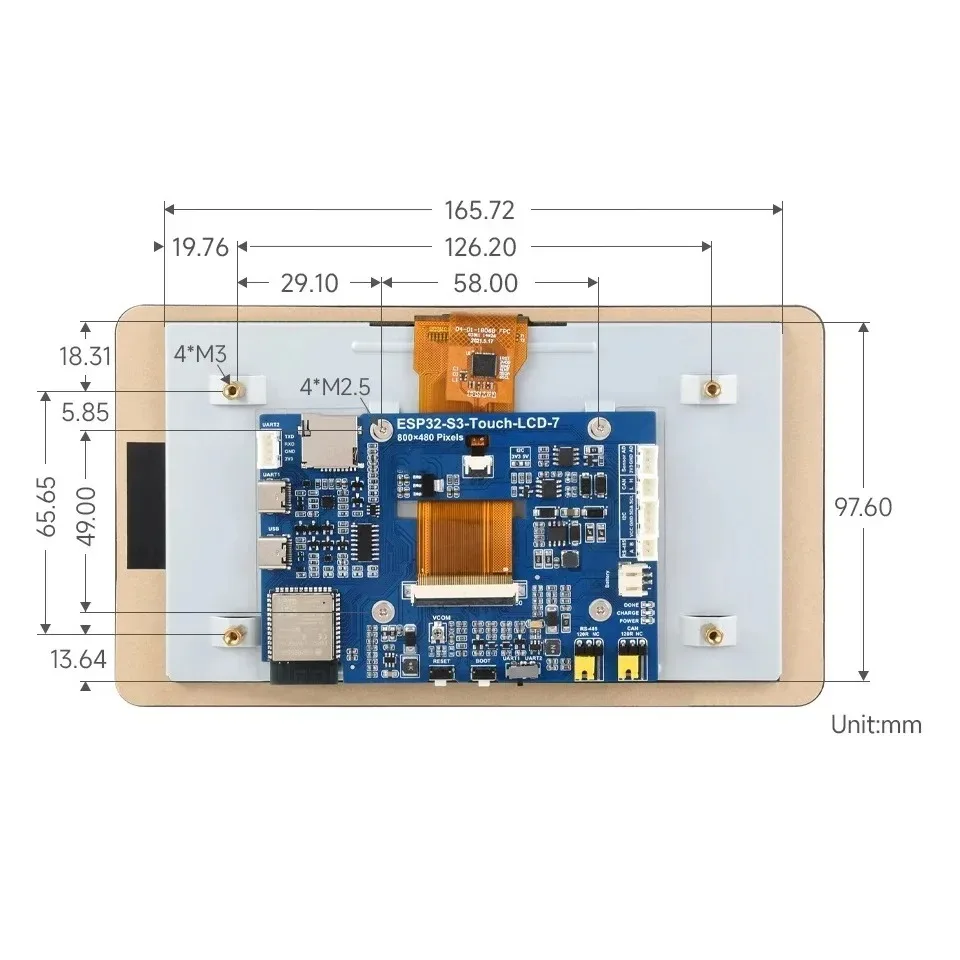 لوحة تطوير شاشة تعمل باللمس بالسعة 7 بوصة مع وحدة ESP32-S3، دقة 800 × 480، دعم WiFi/Bluetooth #4