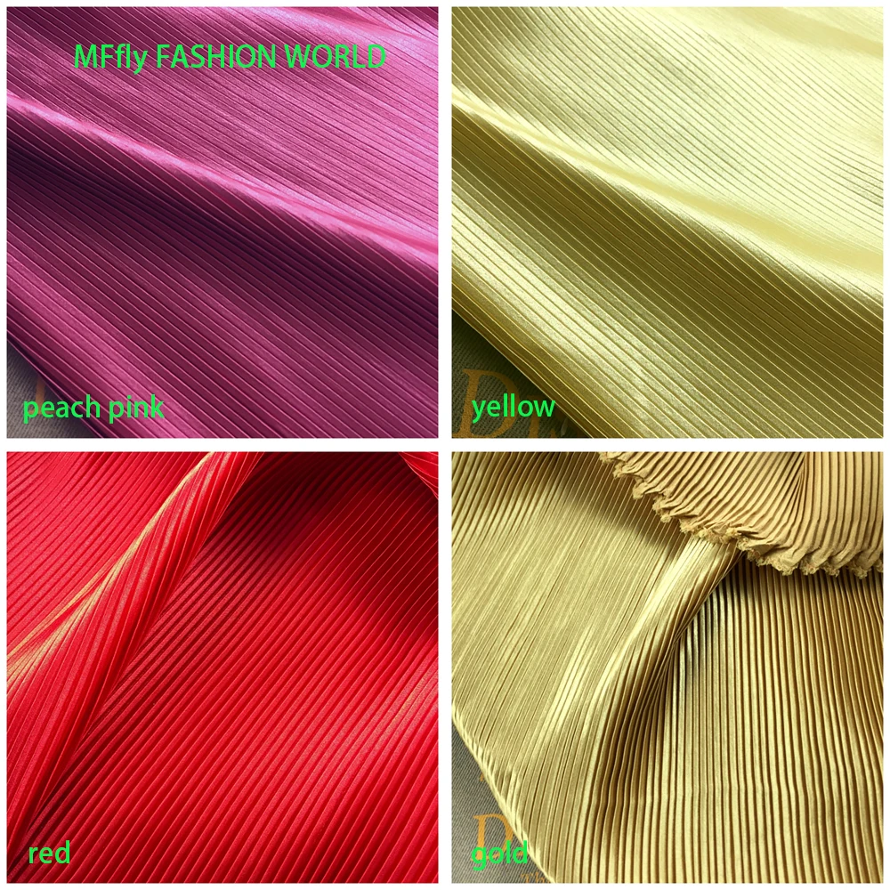 Multicolor Pleated Satin Fabric Line Texture Fine Stripe Accordion Black Plisse Fabric for Dress Skirt Sewing Material MM276