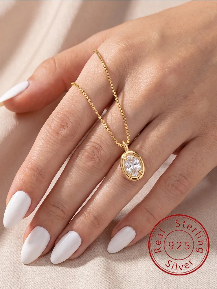 Exquisite Minimalism Oval Zircon Necklace For Women 925 Sterling Silver Anniversary Engagement High Quality Fine Jewelry