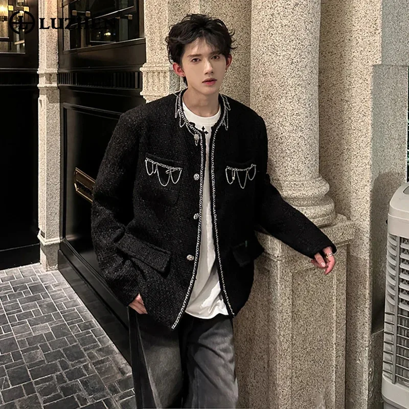 

LUZHEN 2025 New Fashion Metal Chain Decorate Pockets Design Casual Jacket Men's Autumn Winter High Quality Male Clothes JY4621