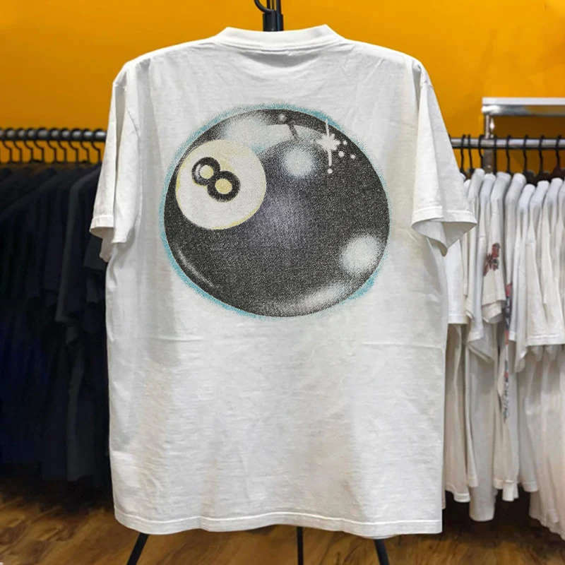 

Негабаритная футболка из чистого хлопка с короткими рукавами, уникальной американской уличной текстурой и черным дизайном с 8.