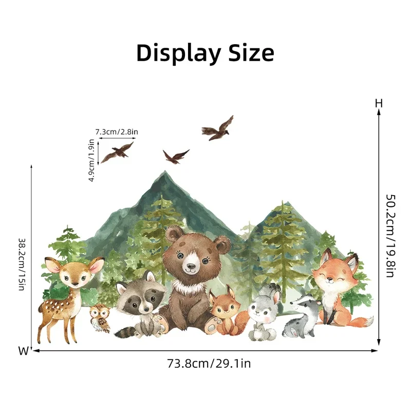 Forest Animals Bear Deer Wall Stickers for Kids Rooms Child Wall Decals Boys Nursery Room Decoration Cartoon Animals Stickers