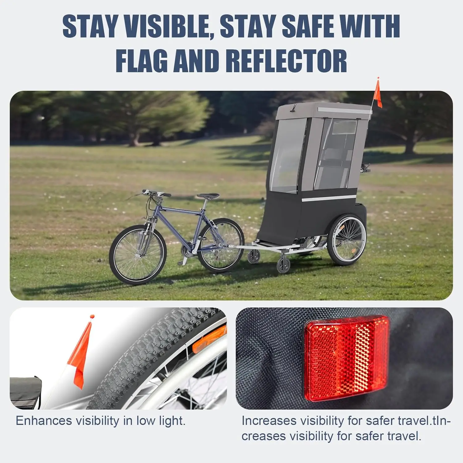 Складной велосипедный прицеп для взрослых, емкость 165-220 фунтов, велосипедный прицеп с защитной крышкой от атмосферных воздействий, переднее вращающееся колесо, безопасность