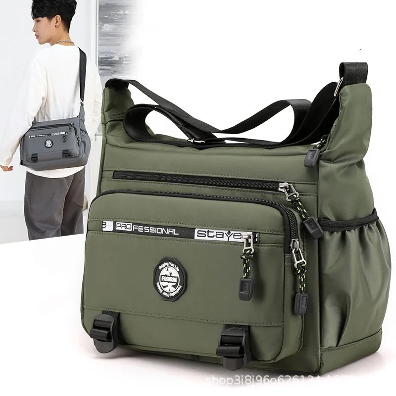 Bolsa de ombro Oxford masculina, com várias camadas, grande capacidade, tiracolo única, bolsa mensageiro de luxo, casual