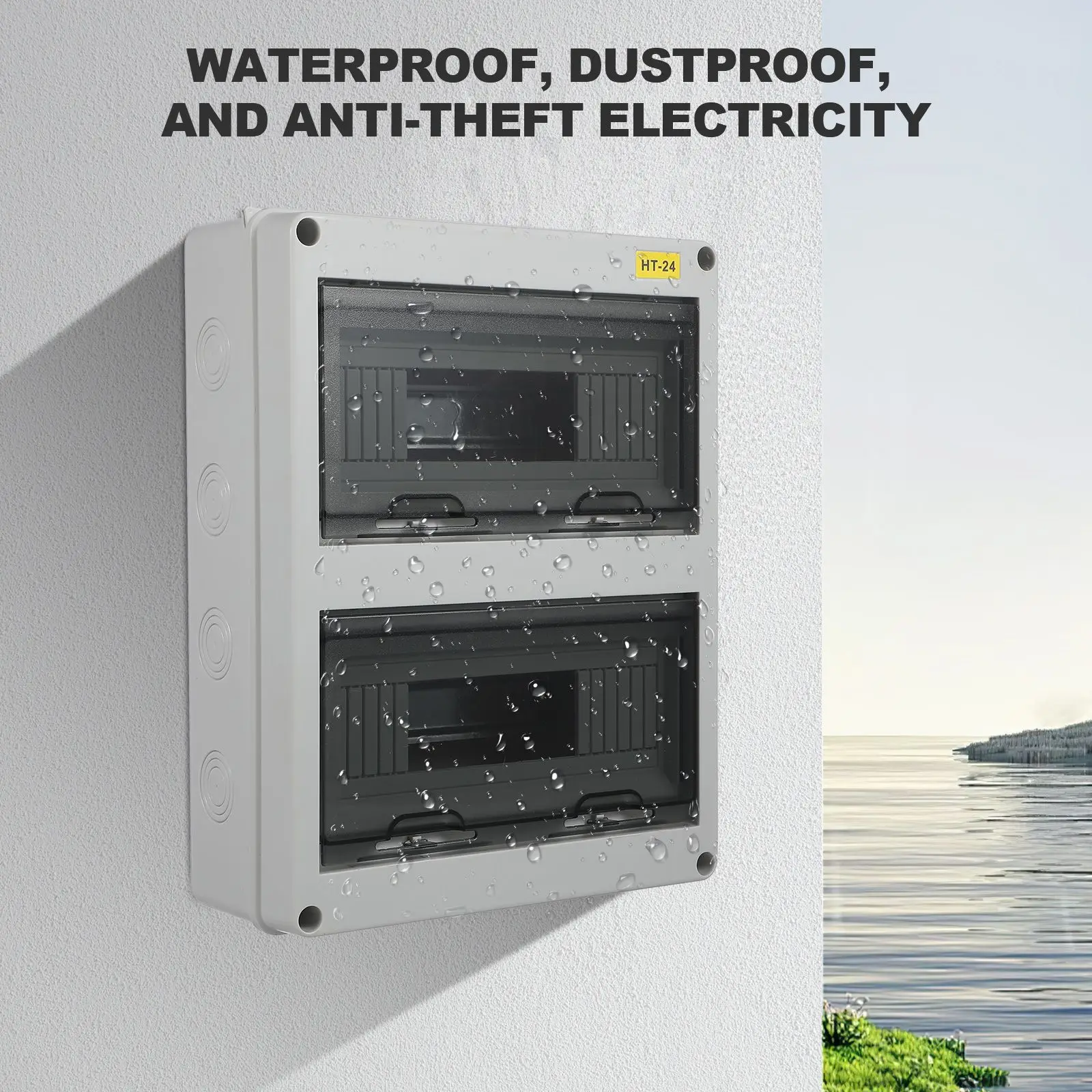 Caja de conexiones eléctricas de distribución impermeable de doble fila HT24, cableado doméstico, interruptor de plástico, ABS eléctrico para exteriores grande