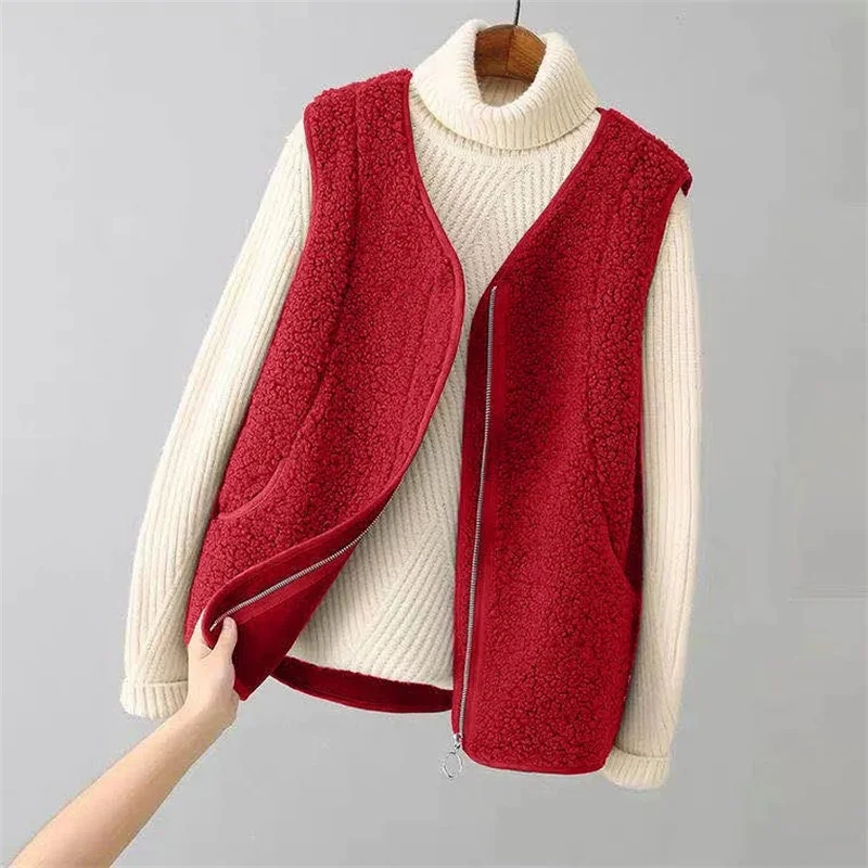 New Zipper Vest Jacket Women's Fur one-piece Coat 2026 Spring Autumn Korean version Imitation Lamb wool Camisole Short Outwear