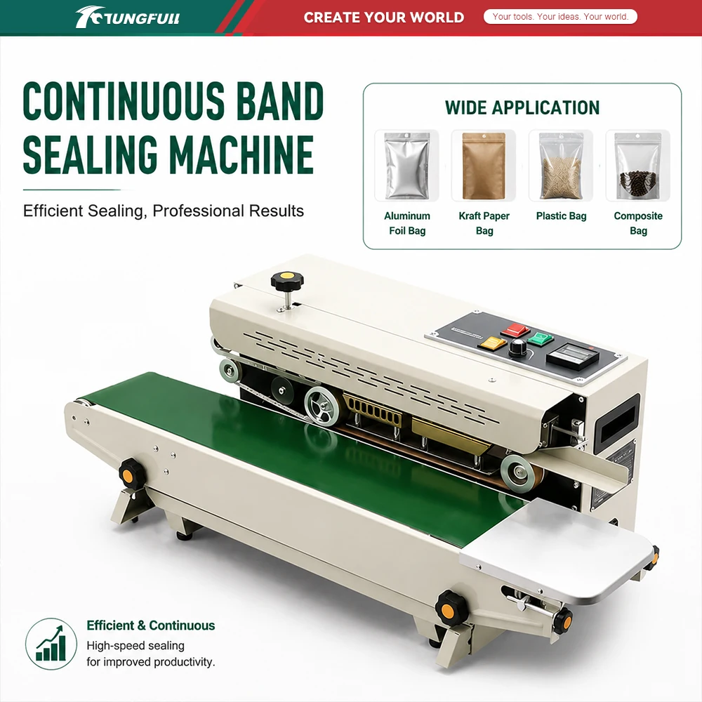 Continuous Band Sealer Machine Industrial Plastic Bag Sealing Machine with Conveyor for Small Business Packaging